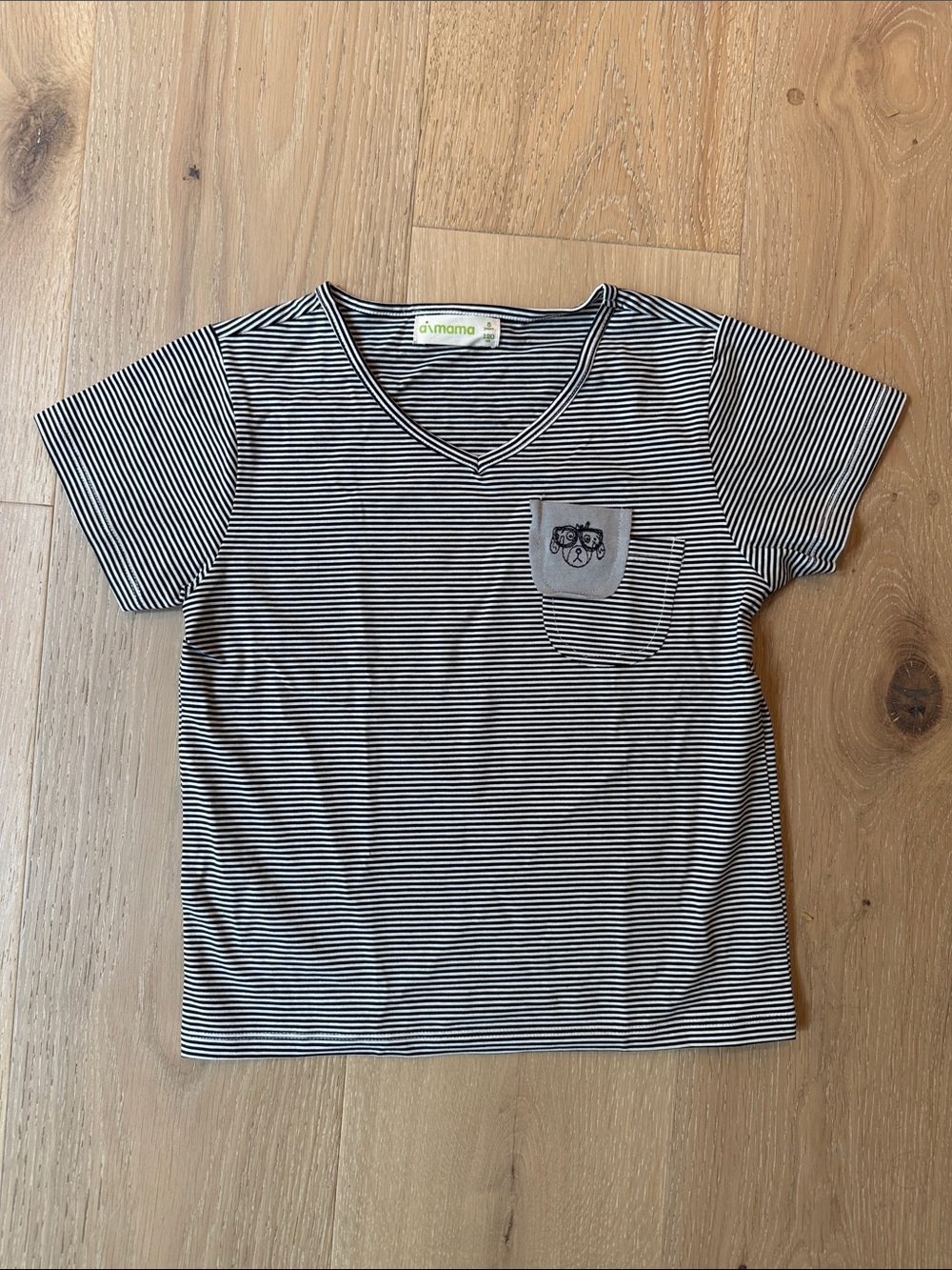Aimama Black & White Striped V-Neck Tee
